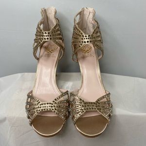 Gold heels with rhinestones